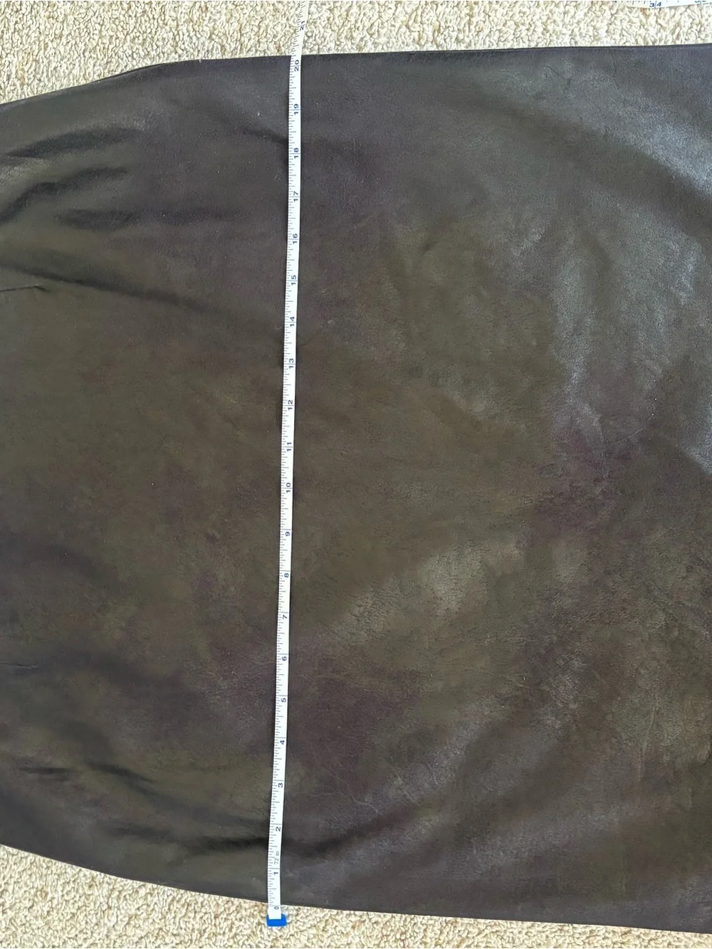 Calvin Klein Size 12 Black Coated Faux Leather Pencil Skirt Midi Y2K Office
